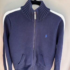 Ralph Lauren Blue Knit Women’s Sweater with White Stripes